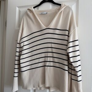 Zara V-Neck Sweater in Cream and Black Stripes